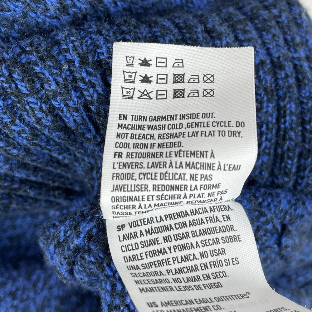 American Eagle Classic Fit Blue Black Marled Wool Blend Crewneck Sweater Men's M